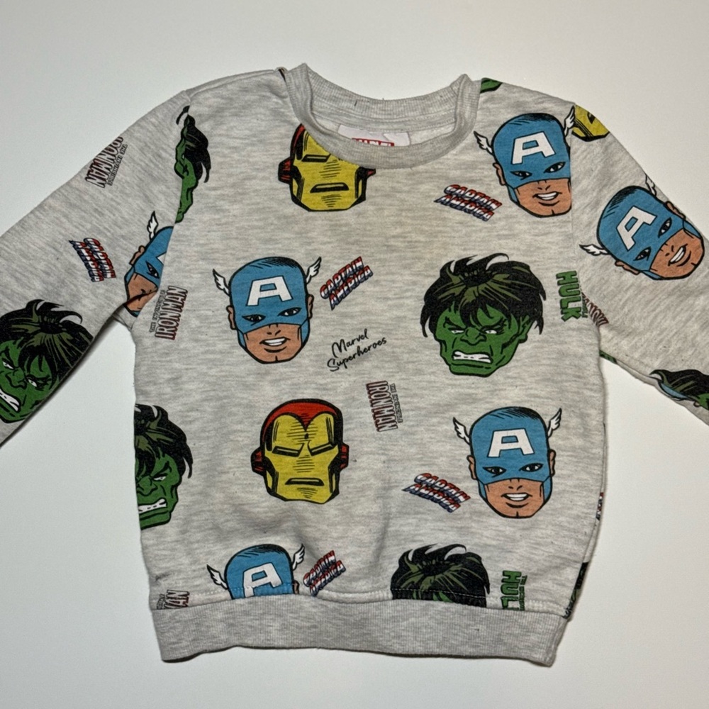 Marvel Heroes Gray Sweatshirt with Colorful Graphics